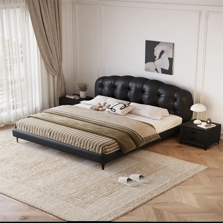 High-end Fashion Furniture Bed Italian Modern Style Luxury Bedroom King Size Leather Bed