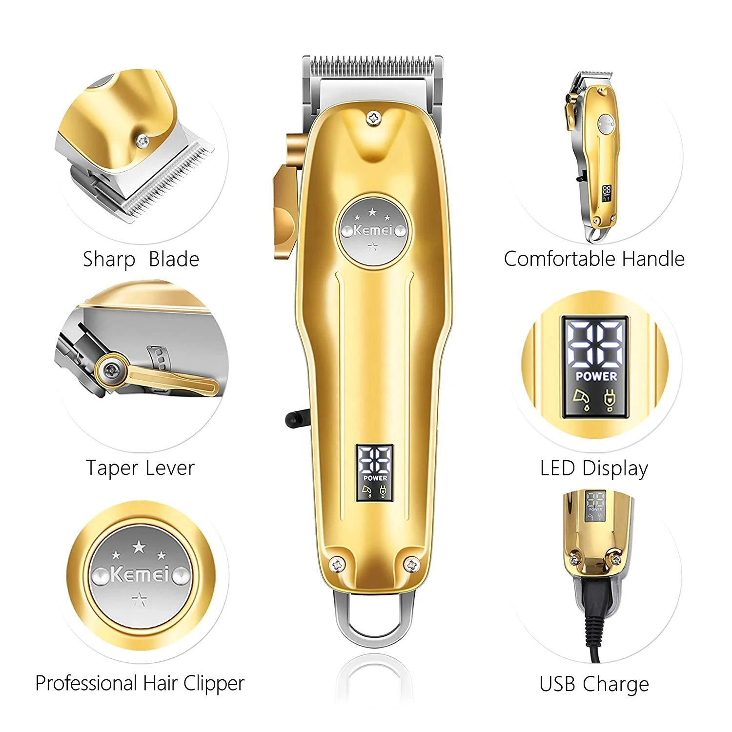 Gold Silver Professional Electric Rechargeable Hair Trimmers LCD Cutting Machine Factory Manufactures