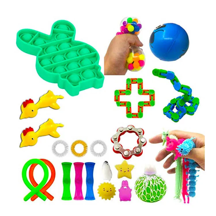 
 2021Amazon Hot Glow In The Dark Rainbow Push Pop popper Bubble Fidget Sensory Toy Anti Stress Relief Easter Fidget Toy Set Box  