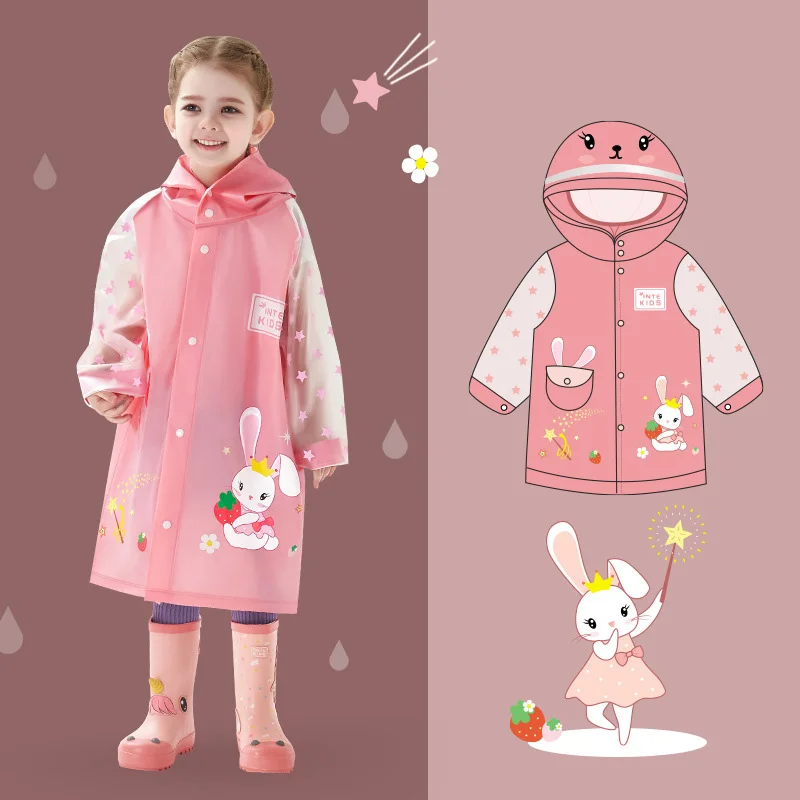 WHY447 Wholesale Children Raincoats Primary Kindergarten Waterproof Poncho EVA Cartoon School Student Working Raincoat