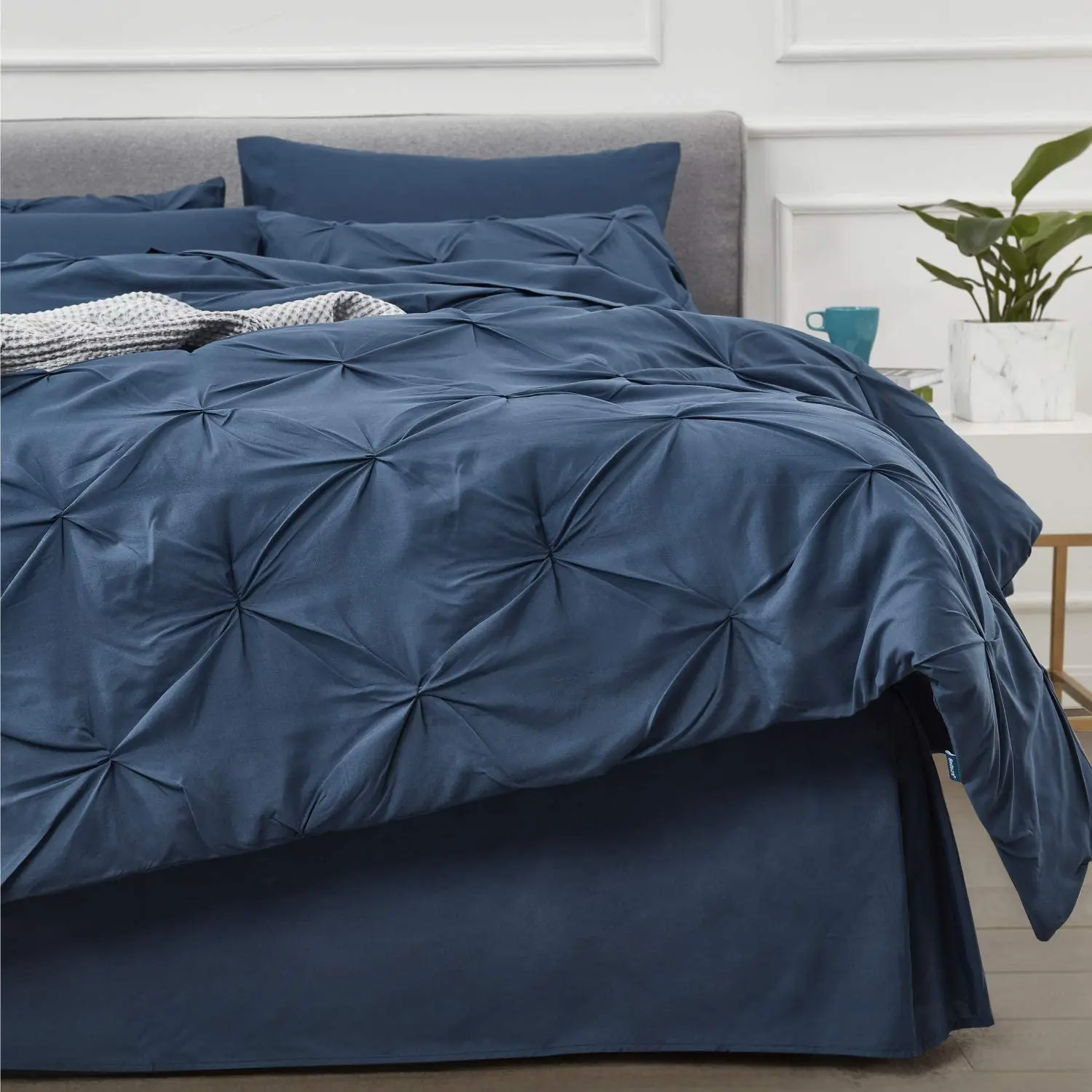Navy Blue Bedding Comforter Sets 8 Pieces Pintuck Bed Comforters,Duvet quilt Sheets, Pillowcases & Shams