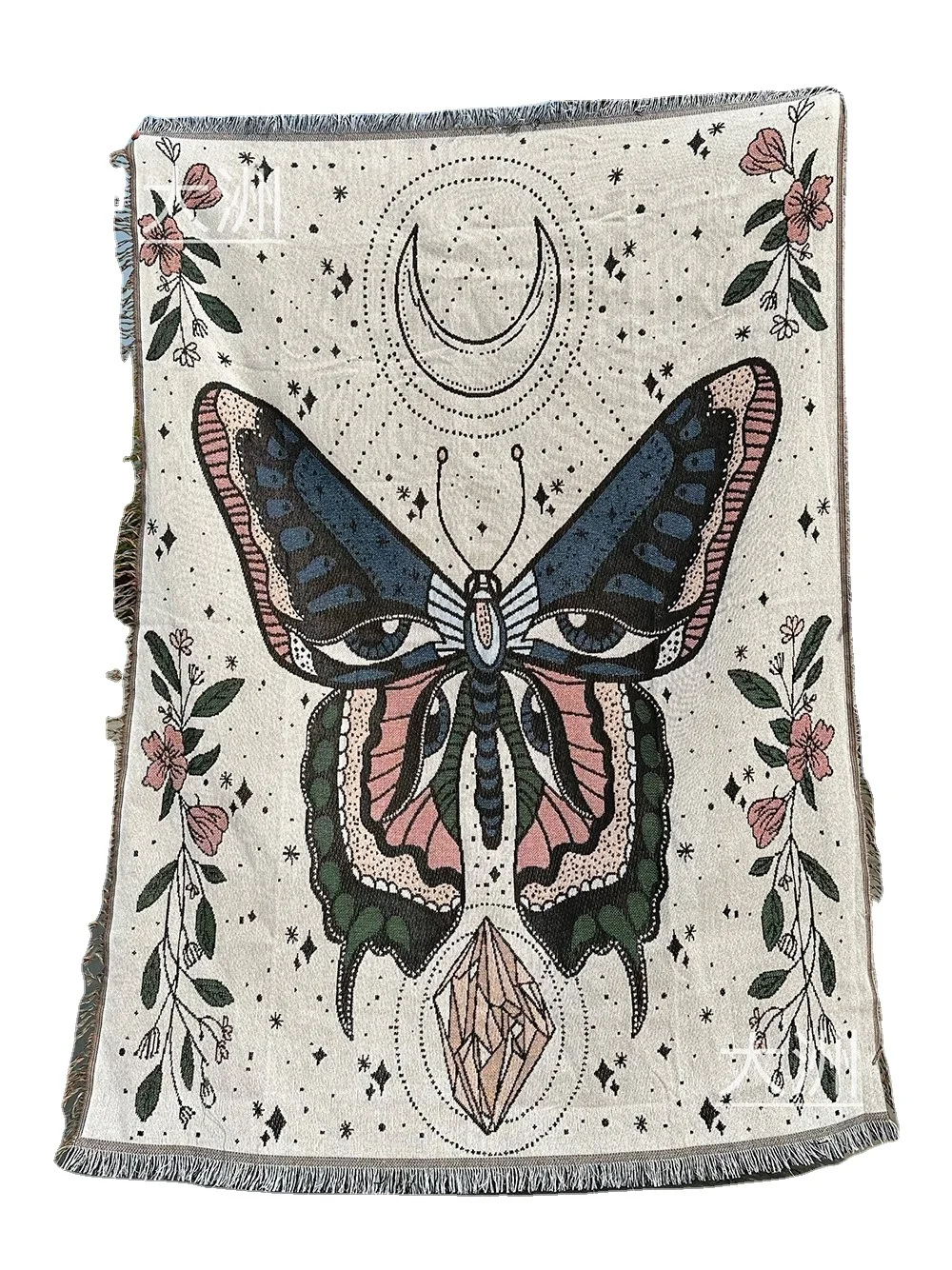 Bojay wholesales custom logo decorate print tassels tapestry jacquard woven throw custom blanket for home decor