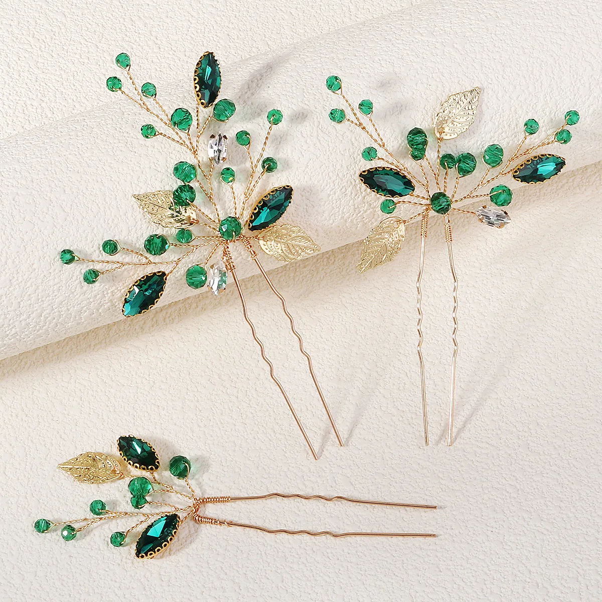 SLBRIDAL Handmade Alloy Leaf Green Crystal Rhinestones Bridal Hair Comb Hair Pin Wedding Hair accessories Women Jewelry