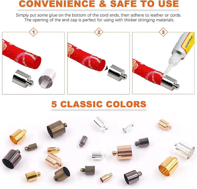 Metal Brass Cord End Barrel Beads End Brass for Leather Cord Tassels Jewelry Making  Rose Gold Nickel Black Shiny Gold