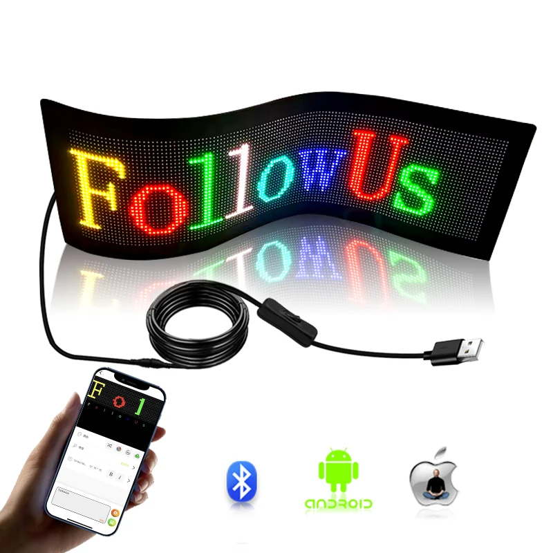 Flexible LED Digital Display Smart APP Control Text DIY Pattern Animation Matrix Panel Board Banner LED Lights for Car Store