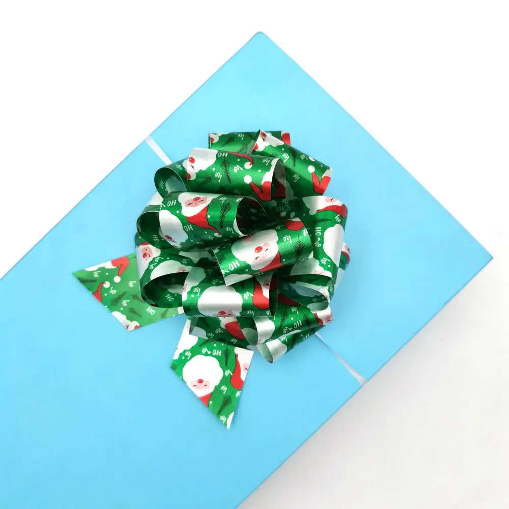 5 inch Christmas Theme Gift Box Wrapping Decorations Drawstring Ribbon Easy Bow Snowman Printed Poly Ribbon POM POM Pull Bow