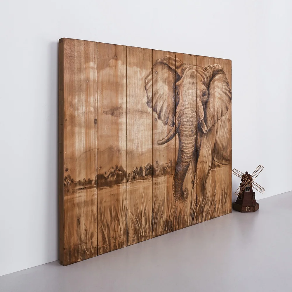 elephant carved wood plank wall art wood art print custom panels print custom