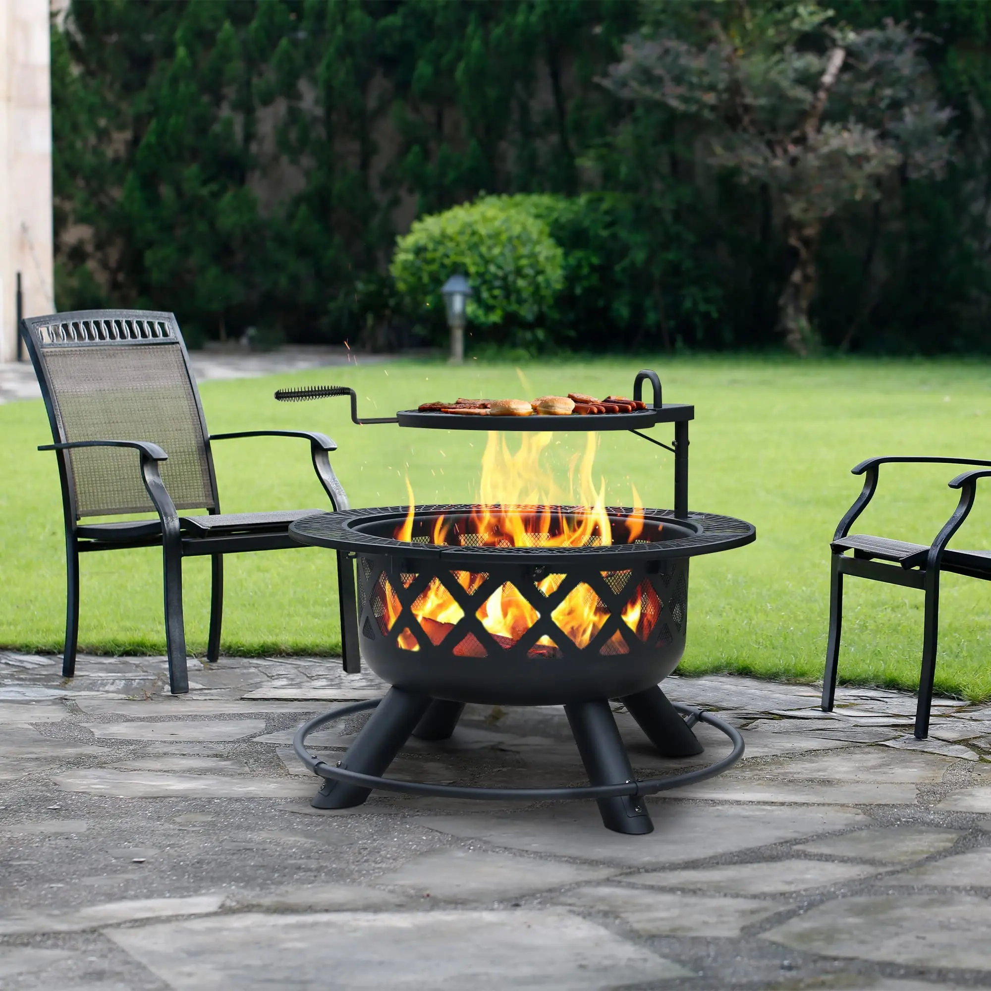 AJUNION Outdoor Wood Burning Fire Pit Removable Cooking Grill Fire Pit Portable Camping Fire Pit