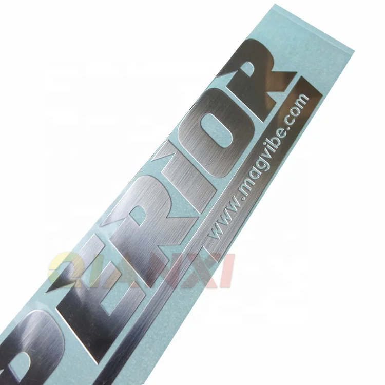 Metal silver or gold company 3d logo label Brushed nickel lettering sticker