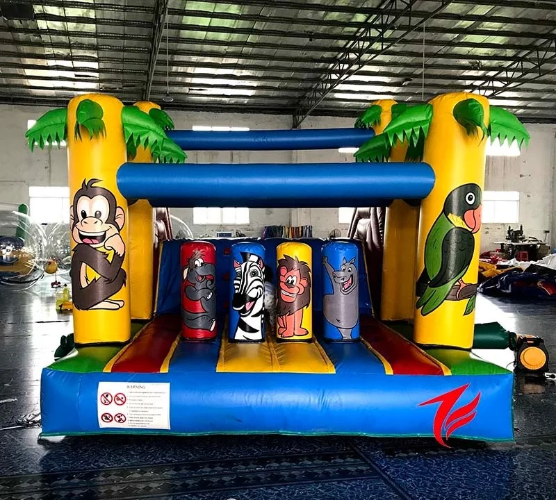 Super Zoo Inflatable Slide with Obstacle Course & Bounce Animals Giant Pool Toy for Amusement Jumping Castle for Sale Rental