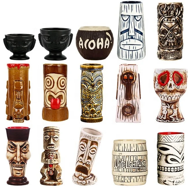 Ceramic Tiki Mug Cocktail Gift Set Bar Decoration Hawaii Custom Tiki Ceramic Tiki Totem Mug