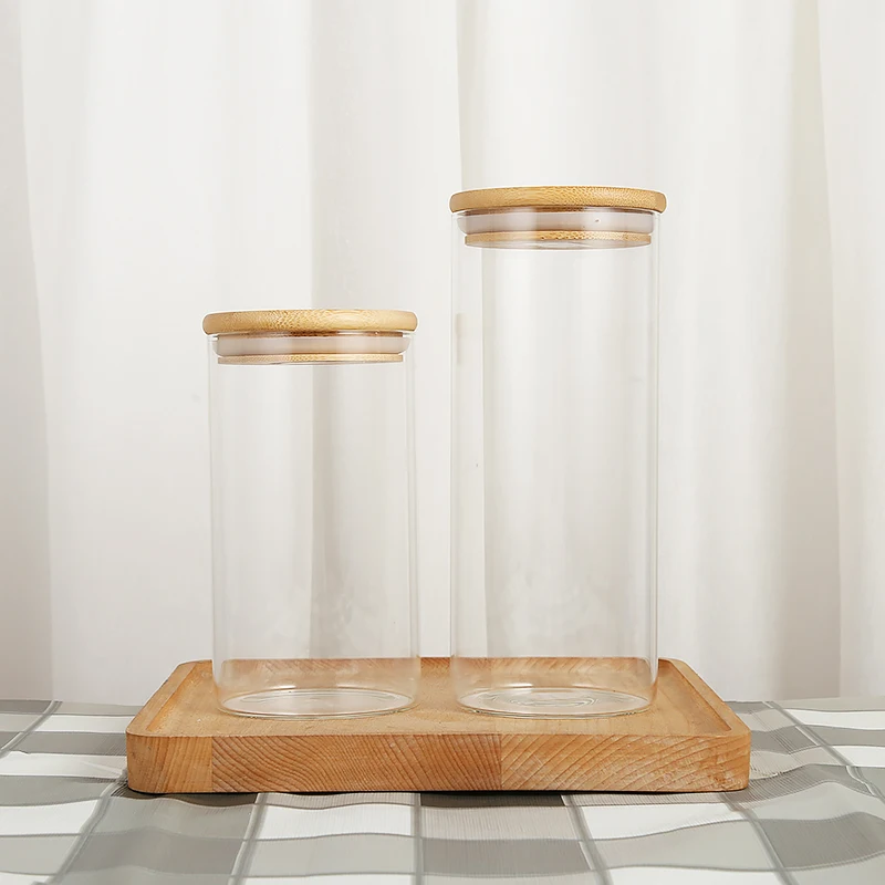 200ml 260ml 300ml 400ml 500ml High grade Kitchen Borosilicate Glass storage Containers Jar with bamboo lids