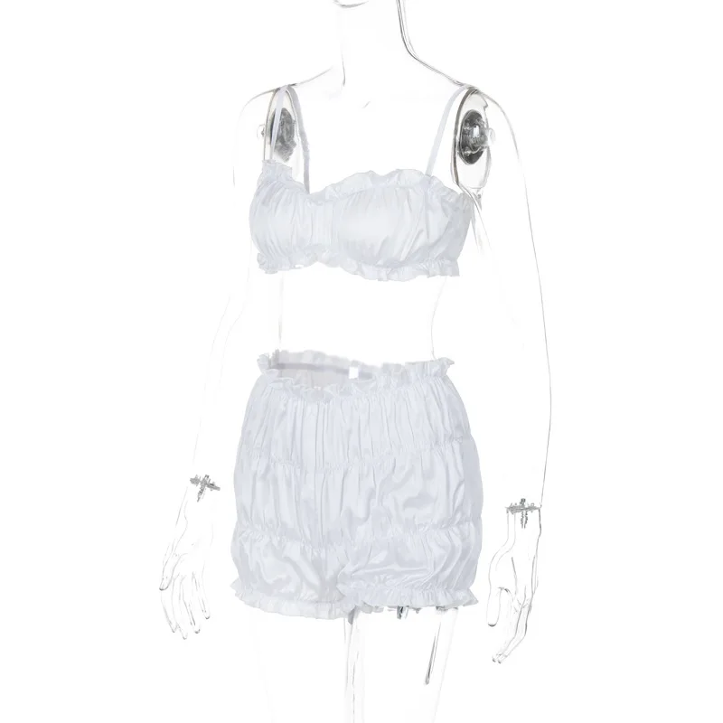 Good Selling Solid Color Halter Crop Top Sexy Two Piece Short Pants Set