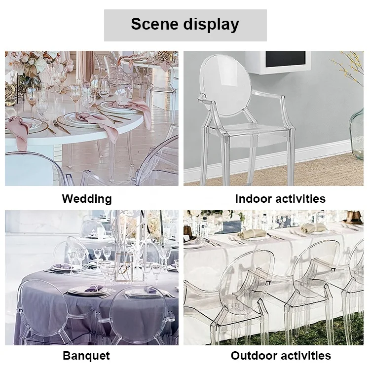 Wholesale Mid Century Furniture Modern Stackable Plastic Acrylic Transparent Clear Armchair Ghost Chair