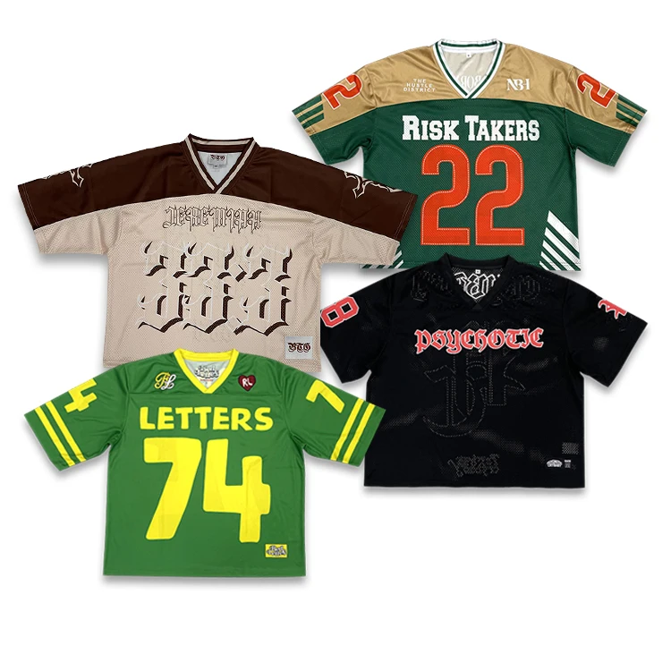 Custom Mesh Shirts Cropped Sublimation Design Red Boxy Shorts Oversize American Football Jersey