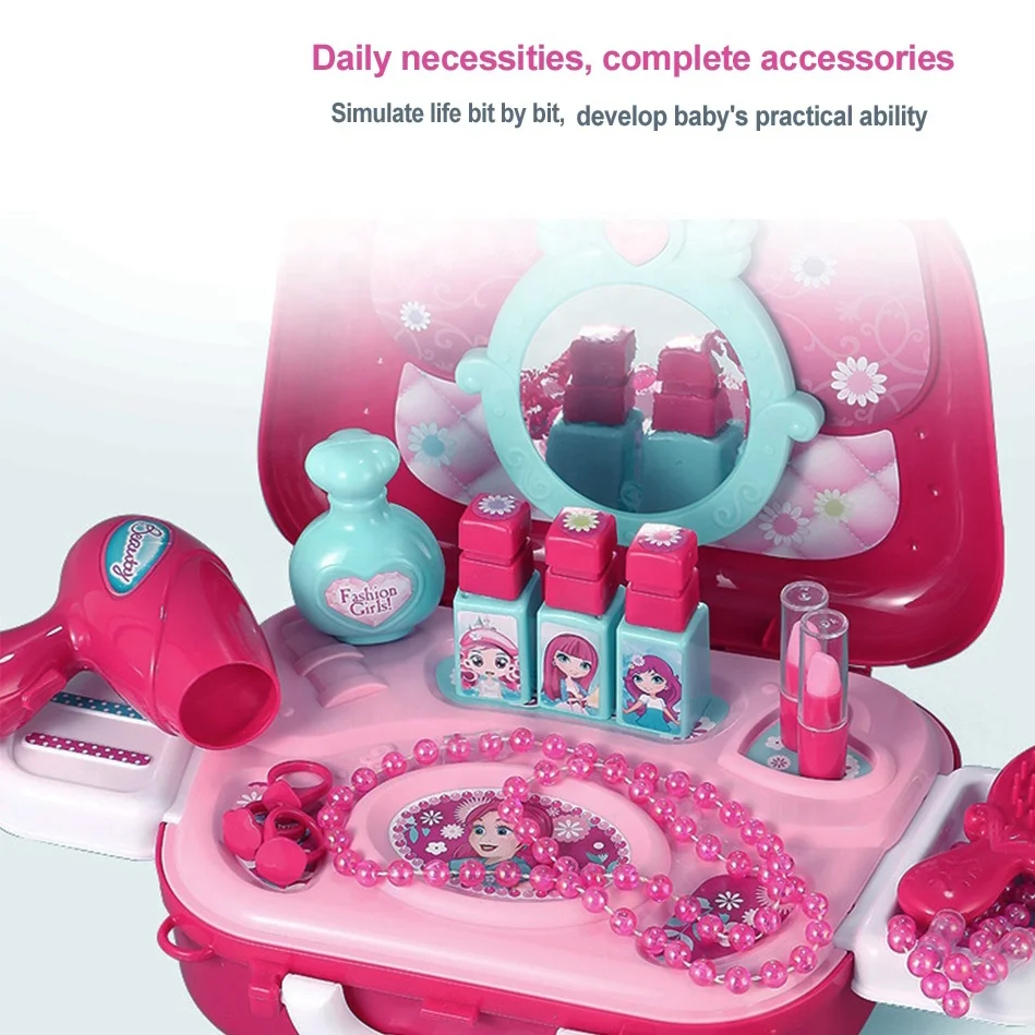 New Style Princess Girls Pretend Play Makeup Kit Fashion Bag with Party Dress Up Color Case Packed Kids Toy