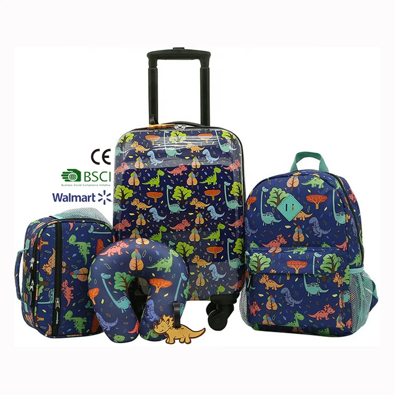 Luggage Kids new design Kids 5PC Luggage Set 4 Wheels Spinner System travel backpack lunch bag luggage tag travel pillow