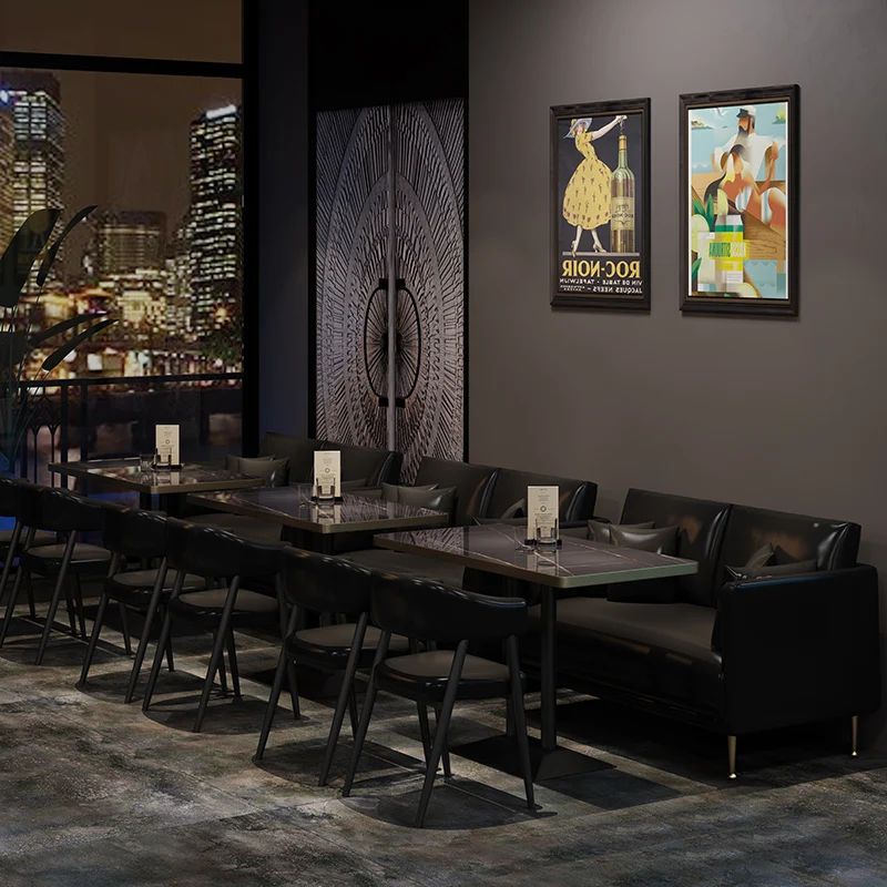 Bar cafe black rock plates table and chair catering booth sofa furniture for music bar barbecue shop milk tea shop