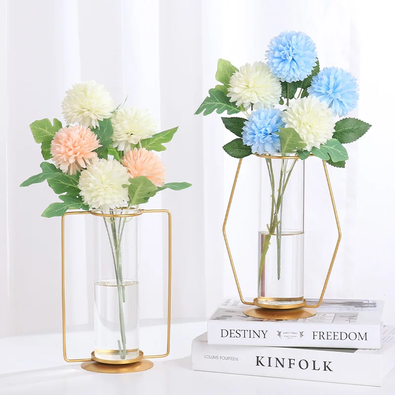 Plant Round Glass Bottle Hydroponic Glass Vase For Flower Or Water Plant With Metal Support For Home decoration