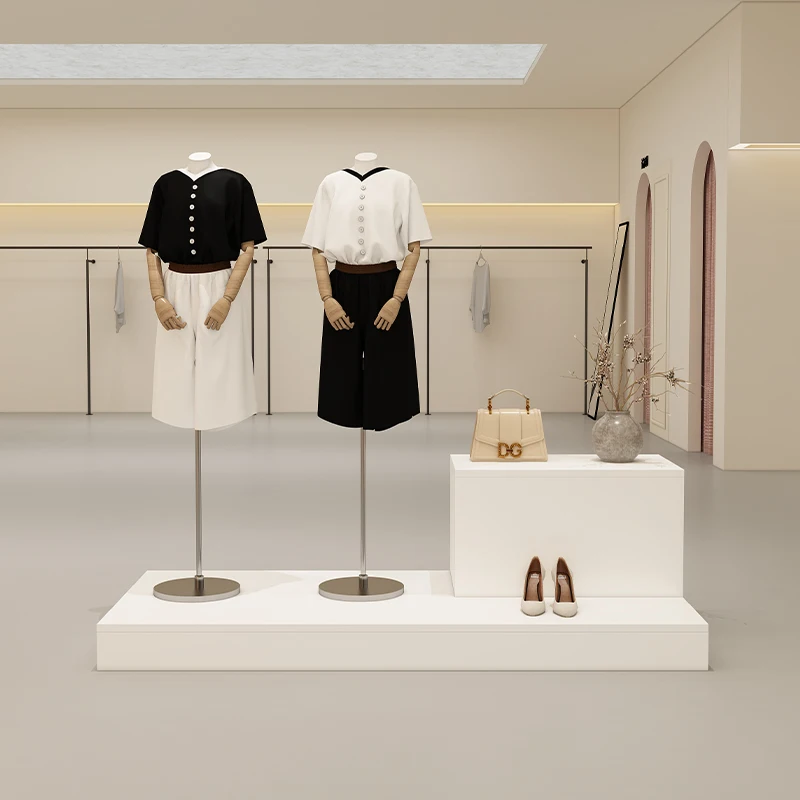 Showroom Fashion Design Display Table Bag Shoes Storage Cabinet Mannequin Display Rack Store Wood Clothing Retail Display Table