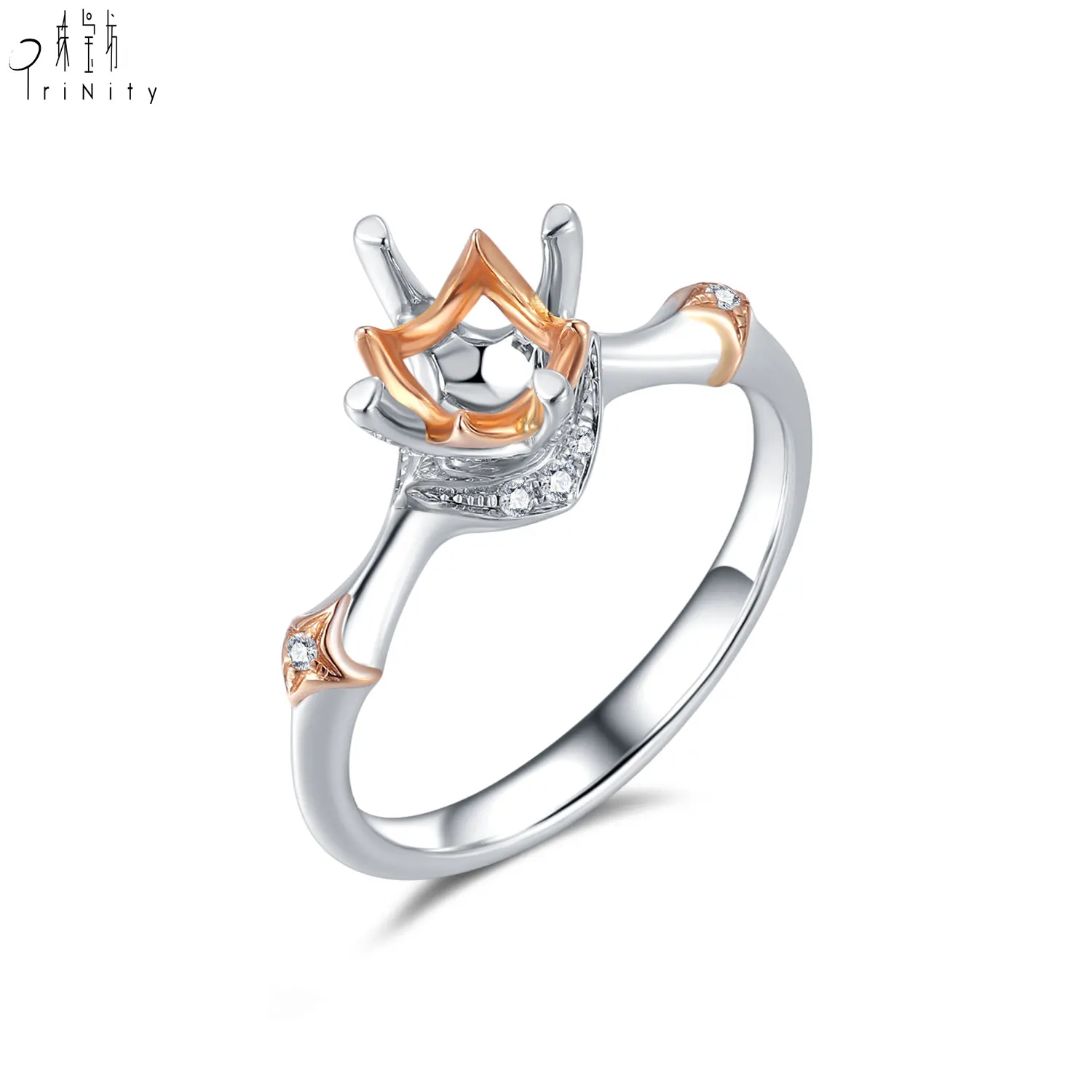 Hongkong Wholesale Custom Design Jewelry 18 Carat Yellow Gold Semi Mount Ring Without The Main Stone Engagement Ring For Women