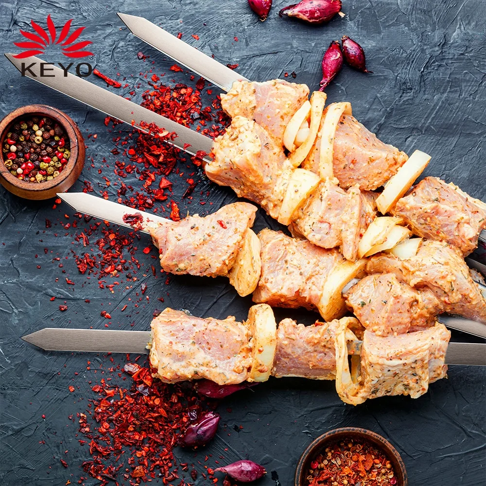 26 inch Long Stainless Steel Brazilian Barbeque BBQ Skewer Turkish Persian Kabob Multisize Wide Flat Meat Skewers  (No Handle)