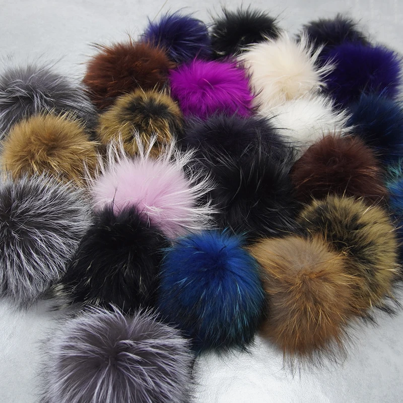 fluffy large 15cm 13 cm recycled detachable real raccoon fur pompom balls for hats for garment