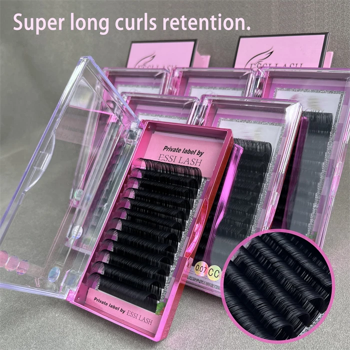 ESSILASH easy to make fans super dark fluffy matte black eyelashes 0.03 0.05 0.07 Faux Mink Eyelashes  C CC D DD L M Curl