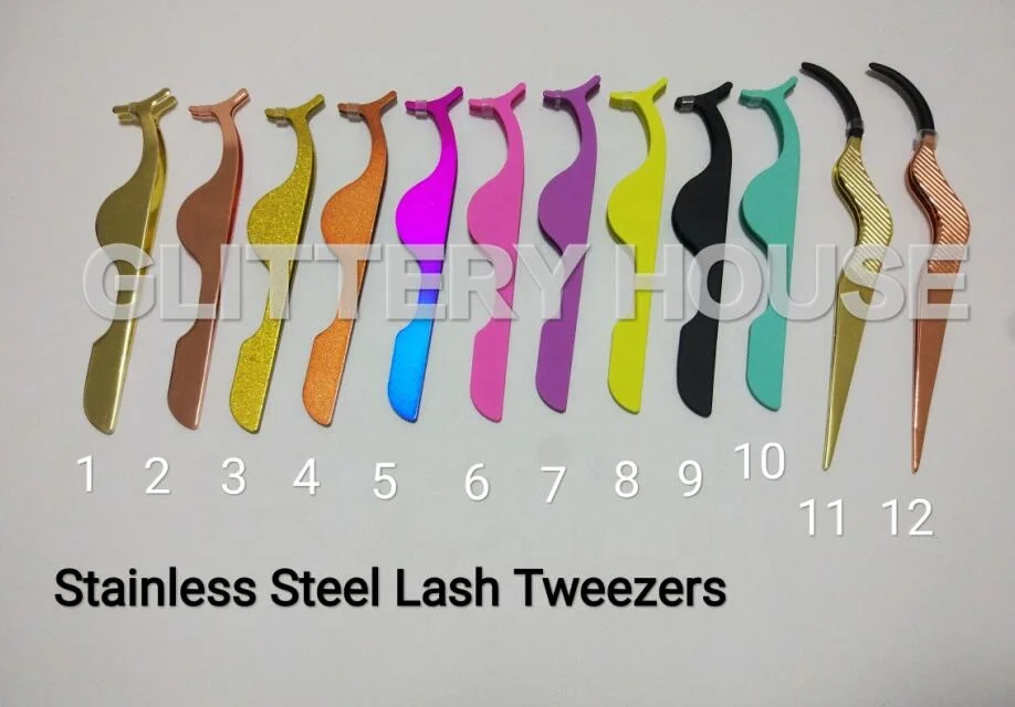 Lash Applicators Wholesale Rose Gold Pink Black Eyelash Tweezers Stainless Steel Private Label Strip Eyelashes Applicators