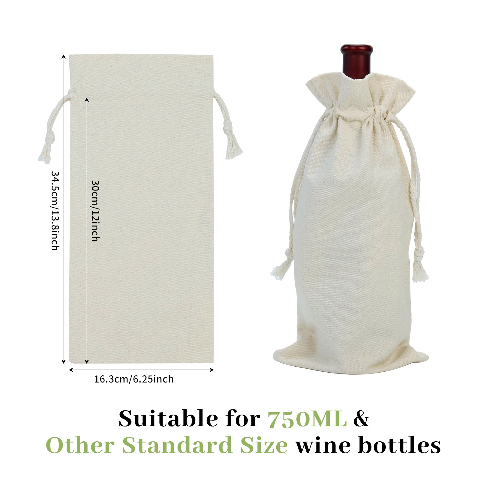 High Quality White Cotton Red Wine Canvas Dust Bag for Wedding Drawstring Pouch Plain Tote Bag Cotton with Logo Printing