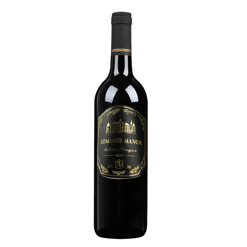 Custom printing self adhesive embossed metal stickers Red wine perfume bottle printed aluminum labels