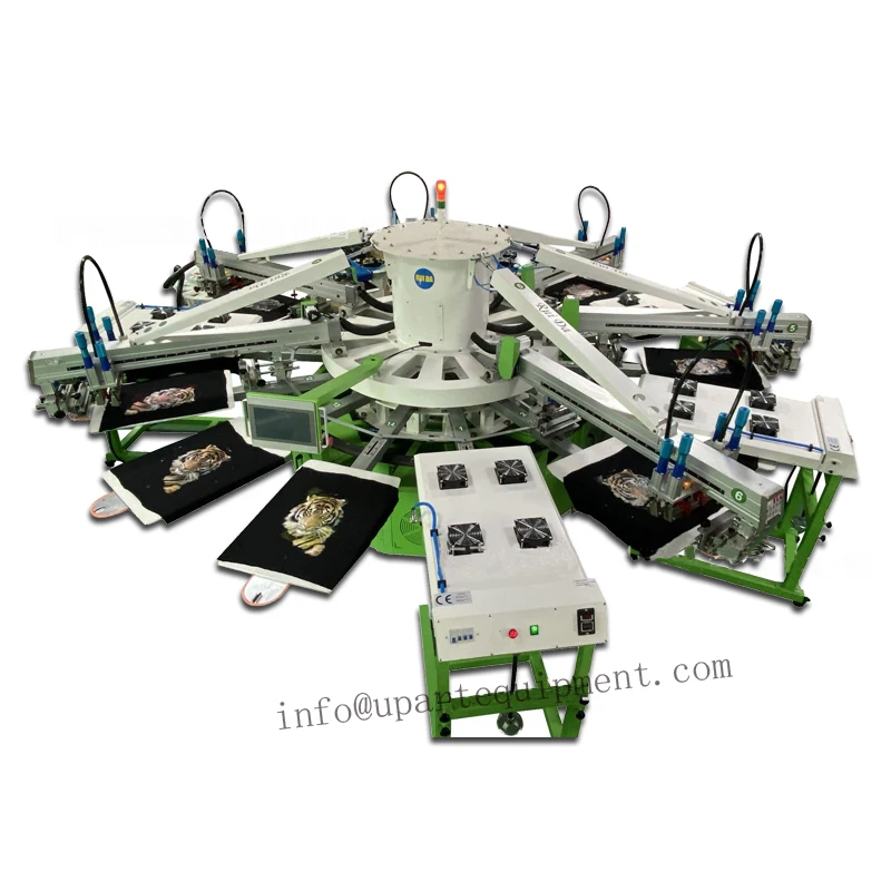 Automatic 6 Color 14 Stations Carousel Serigraphy Machine for T shirts Auto 6 Color Garment Silkscreen Printer Manufacture