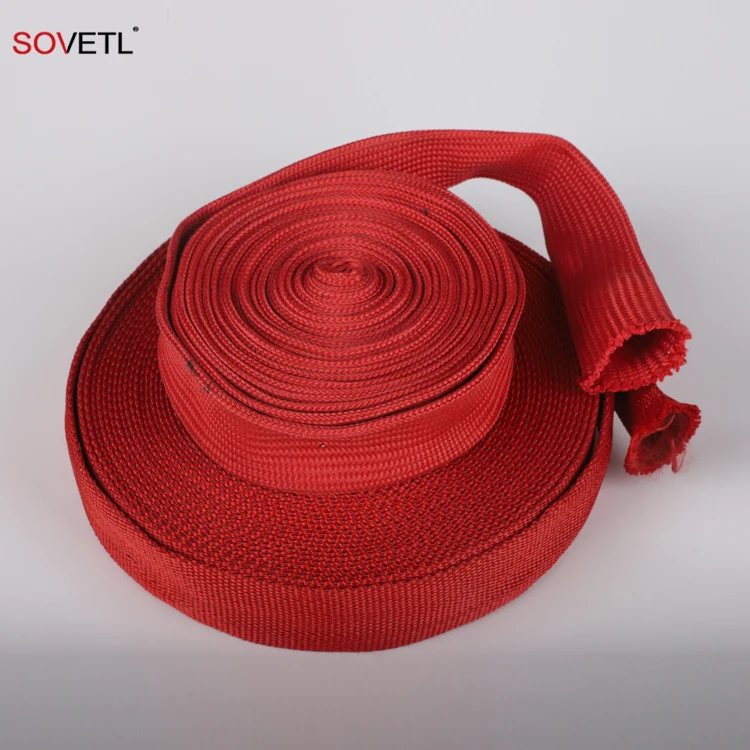Aramid Tubular Webbing Hollow Sleeve Fire Proof Red Color  Heat Insulation Double Layer Woven Kevalrs Aramid Tubular  Webbing
