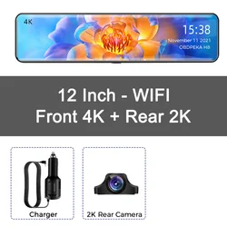 H8 Car Camera Dash Cam Front Rear 4K 2K Rearview Mirror With GPS WIFI Car Black Box