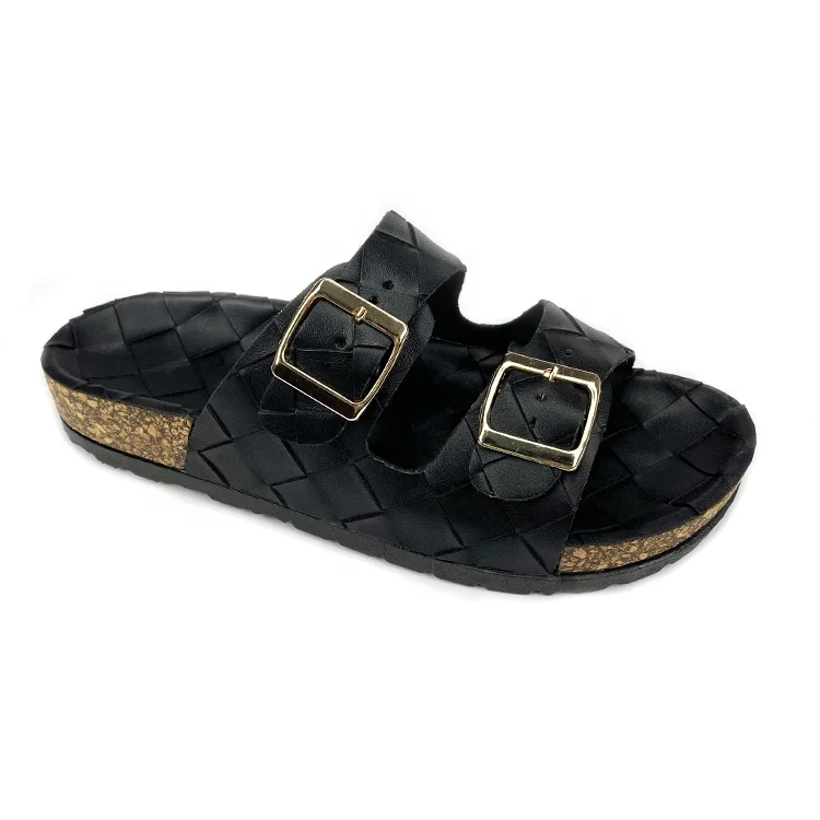 
Factory Supplier Woven Leather Sandal for Women Double Buckle Ladies Slide Slipper Female Girls Slippers Sandals Shoes OEM 
