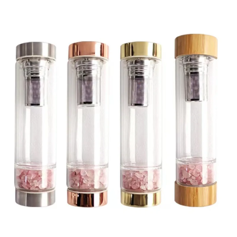 Стеклянная бутылка для воды с драгоценным камнем 450