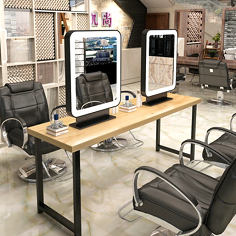 Hair Salon Station Hairdressing Furniture Barber Shop Salon Furniture Salon Mirror With LED Light And Desk