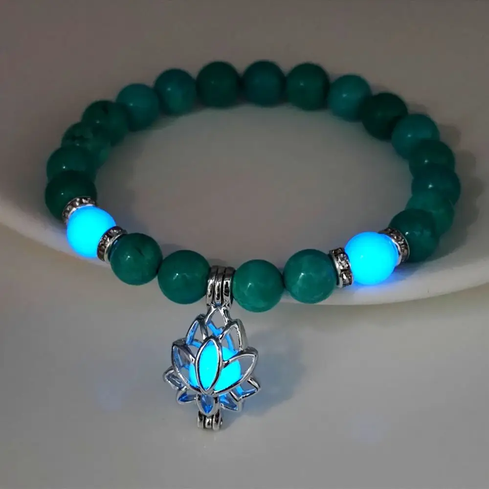 Healing Luminous Glow Bracelet Lotus Bead Bracelet Prayer Buddhism Natural Stone Turquoise Macram Bracelets
