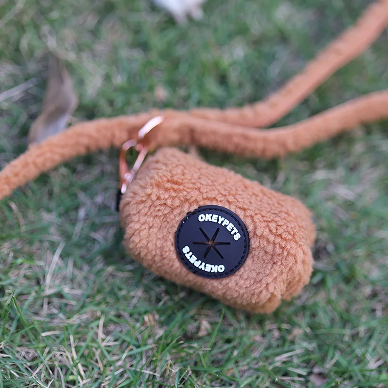 Okeypets Custom Logo Lamb dog poop bag holder Eco Friendly Wholesale Sherpa Fleece Pet Waste Poop Bag Dispenser For Roll Bag