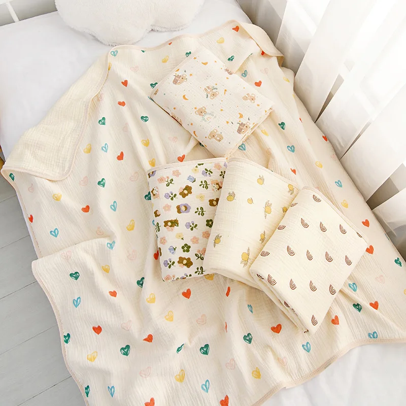 High-quality Cartoon Printed Four-layer Crepe Blanket air Conditioner Summer Cool Quilt Newborn Summer Gauze Blankets