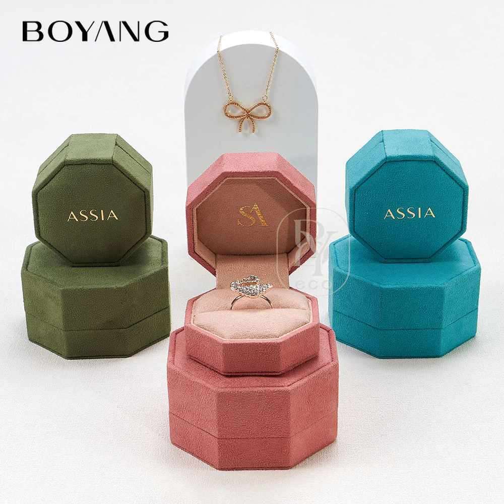 Boyang Custom New Design Luxury Octagonal Velvet Necklace Ring Packaging Jewelry Box with Logo
