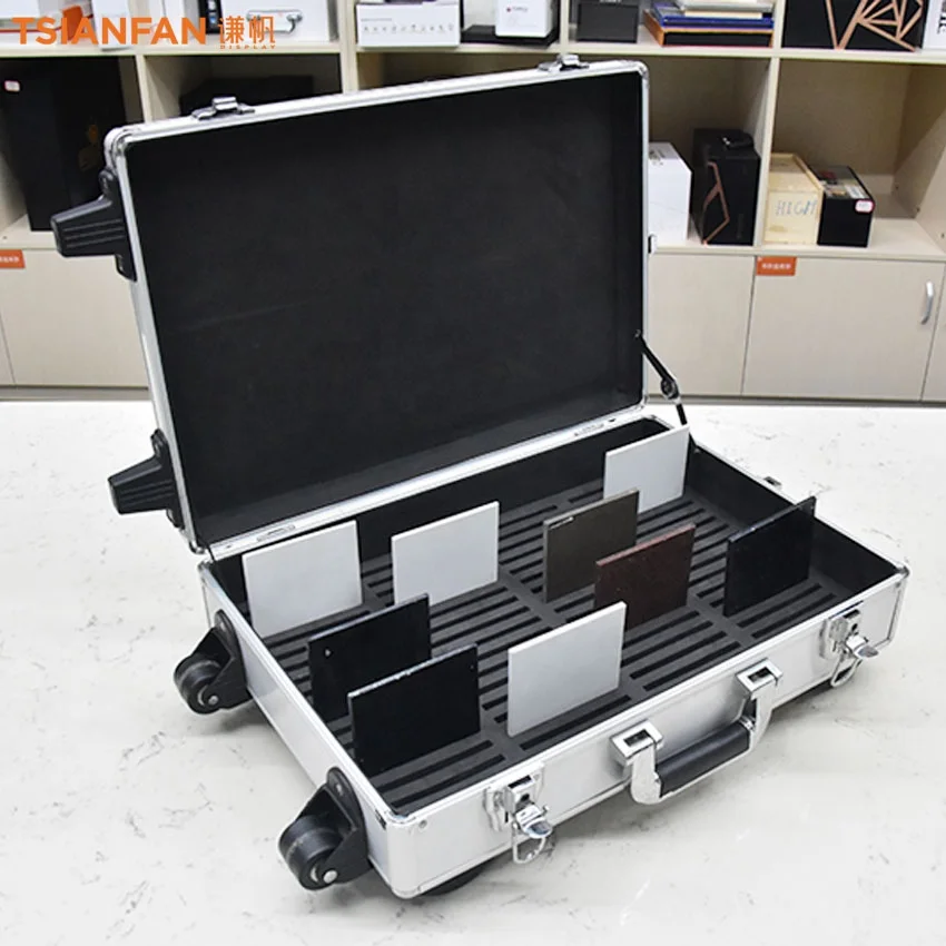 New Simple Aluminum Trolley Case Granite Packaging Marble Quartz Suitcase Tile Display Case Factory Stone Sample Box With Wheel