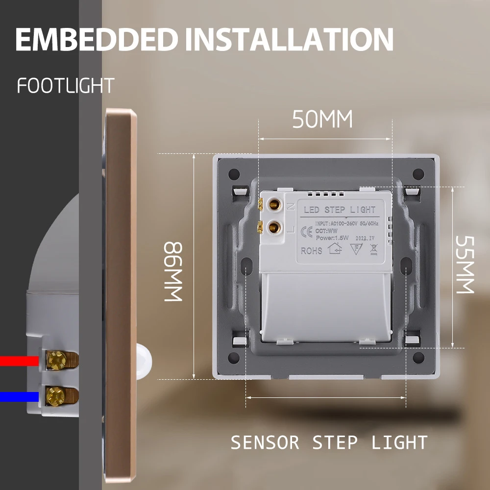 Smart motion led step night light indoor recessed bedroom living room stairs hallway sensor wall lights