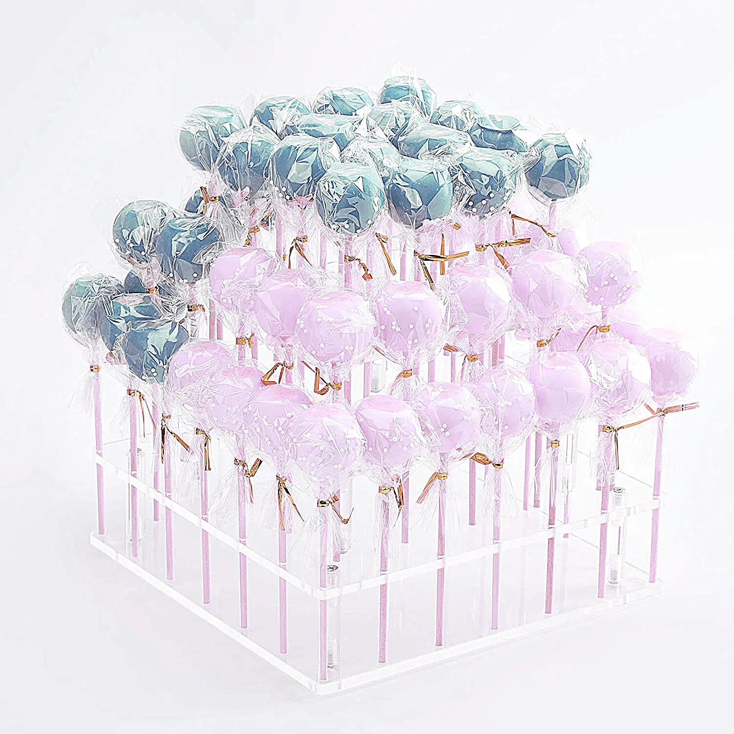 Square  Clear Acrylic  2-Tier 56 Holes Cake  Lollipop Holder Candy Storage Display Stand Rack for Wedding Party