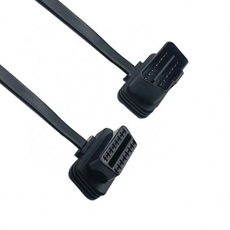 Low Profile Flat Ribbon OBD Diagnostic Cable Male to Female 16 Pin J1962 OBDII Right Angle Extension Wire OBD Extension Cable