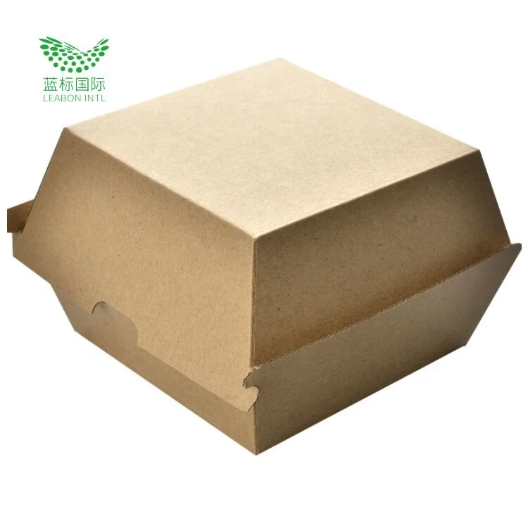 Eco Friendly Compostable Kraft Paper Burger Hamburger Box