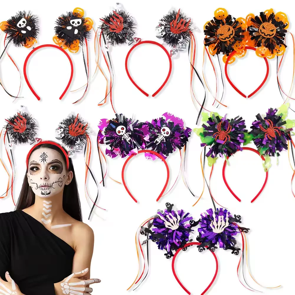 LP Halloween striped fringe headdress Rain ball headband Ghost party Masquerade party spider pumpkin hair band headband