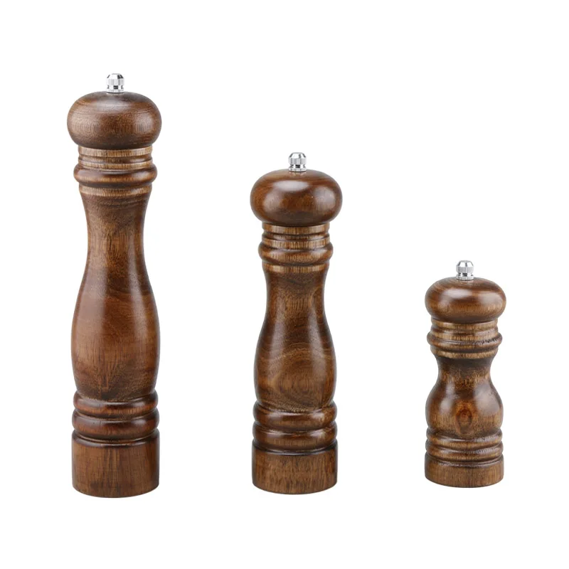 Round shape 5 8 10 inch wood pepper grinder manual mechanism mill spice salt and pepper grinder set for pepper