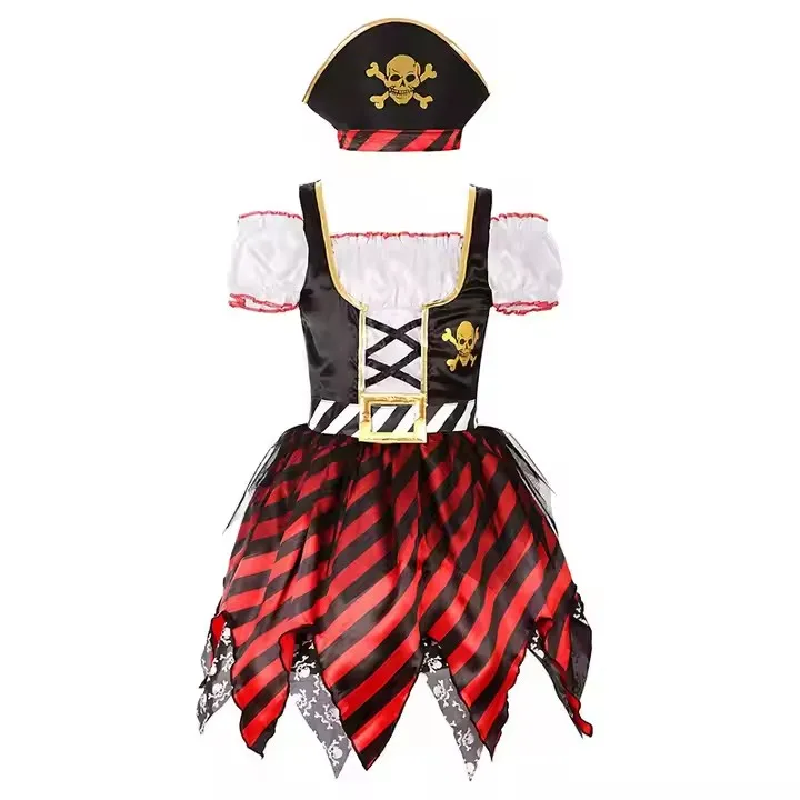 Halloween Buccaneer Girls Princess Costume Pirate Party Lass Costume Pirate Role Play Dress Up Set Kids Tutu Dress