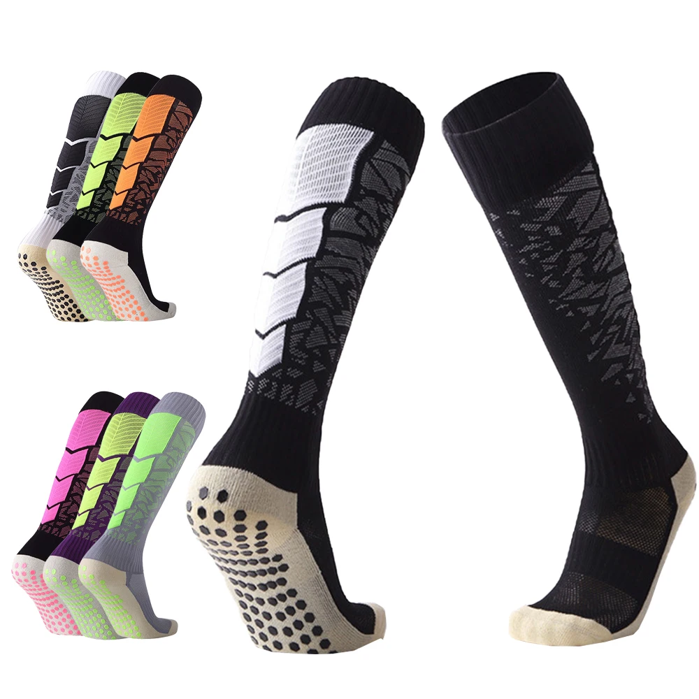 long compression knee length colorful football non skid socks cotton cushion socks
